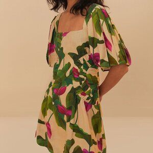 Sand Anthurium Leaves LENZING™ ECOVERO™ Euroflax™ Mini Dress (New - Unused)